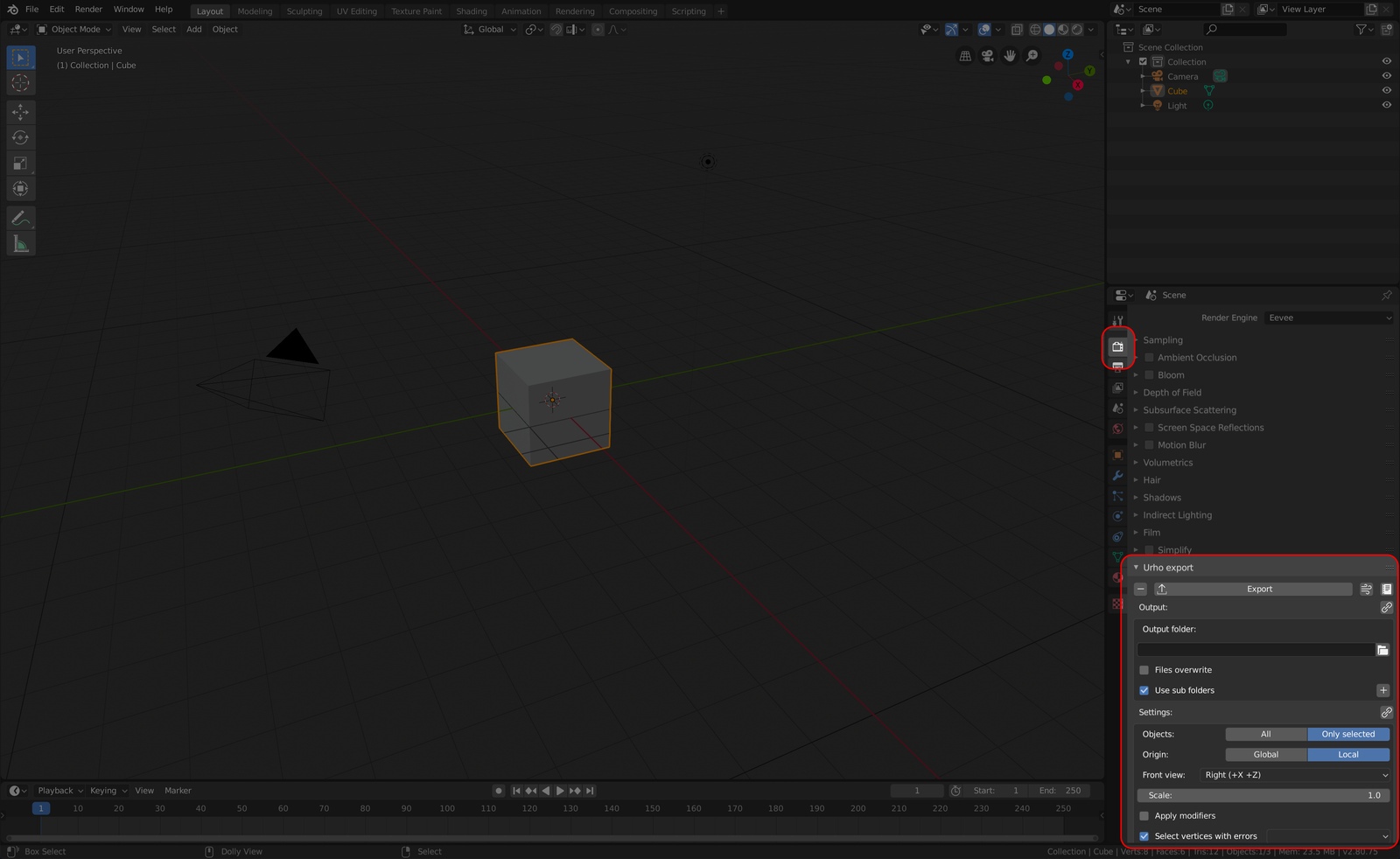 Urho3D-Blender установлен и готов к работе